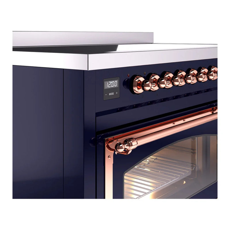 ILVE Nostalgie II Noblesse 48" Induction Freestanding Range in Midnight Blue with Copper Trim, UNI486NMPMBP
