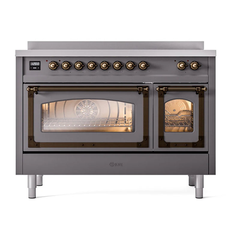 ILVE Nostalgie II Noblesse 48" Induction Freestanding Range in Graphite Matte with Burnished Trim, UNI486NMPMGB