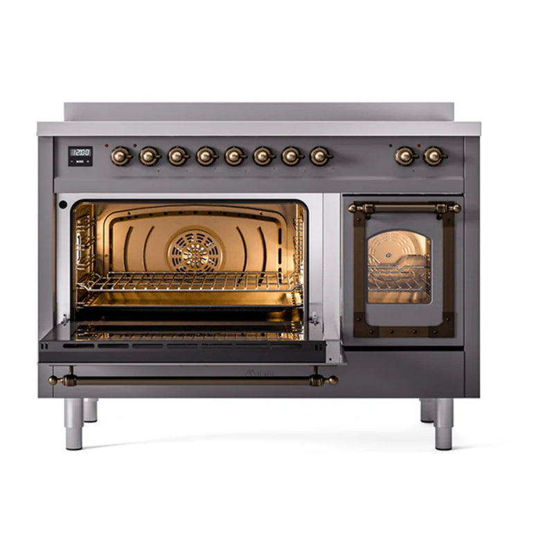 ILVE Nostalgie II Noblesse 48" Induction Freestanding Range in Graphite Matte with Burnished Trim, UNI486NMPMGB