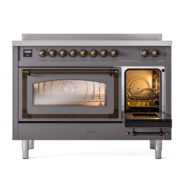 ILVE Nostalgie II Noblesse 48" Induction Freestanding Range in Graphite Matte with Burnished Trim, UNI486NMPMGB