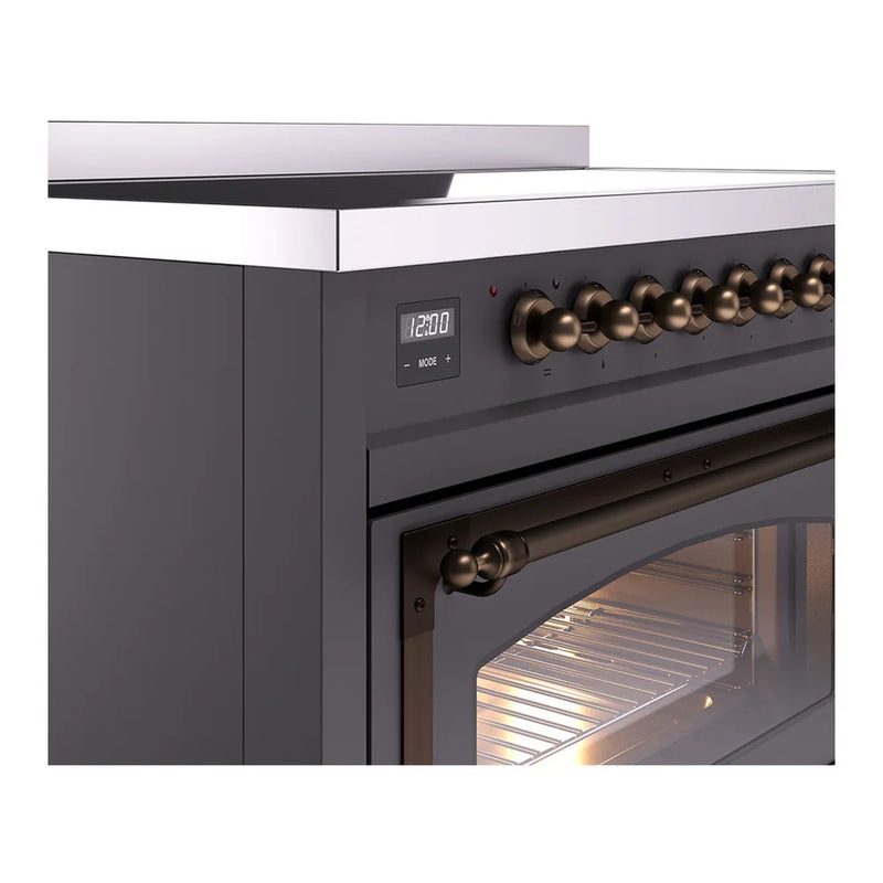 ILVE Nostalgie II Noblesse 48" Induction Freestanding Range in Graphite Matte with Burnished Trim, UNI486NMPMGB