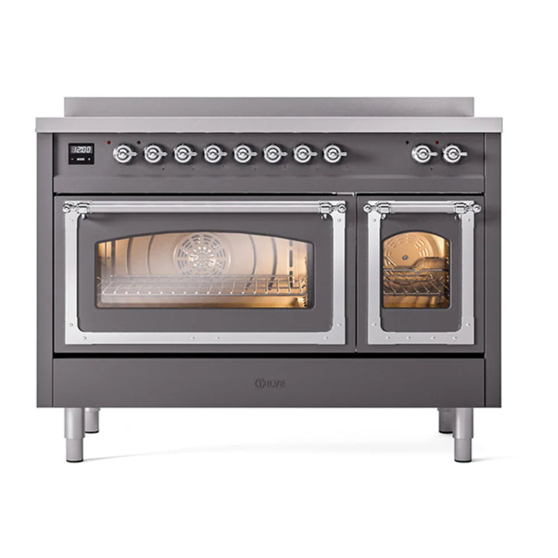 ILVE Nostalgie II Noblesse 48" Induction Freestanding Range in Graphite Matte with Chrome Trim, UNI486NMPMGC