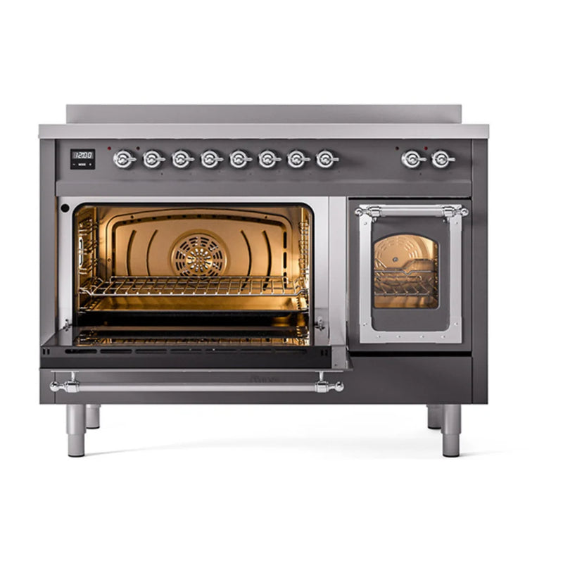 ILVE Nostalgie II Noblesse 48" Induction Freestanding Range in Graphite Matte with Chrome Trim, UNI486NMPMGC