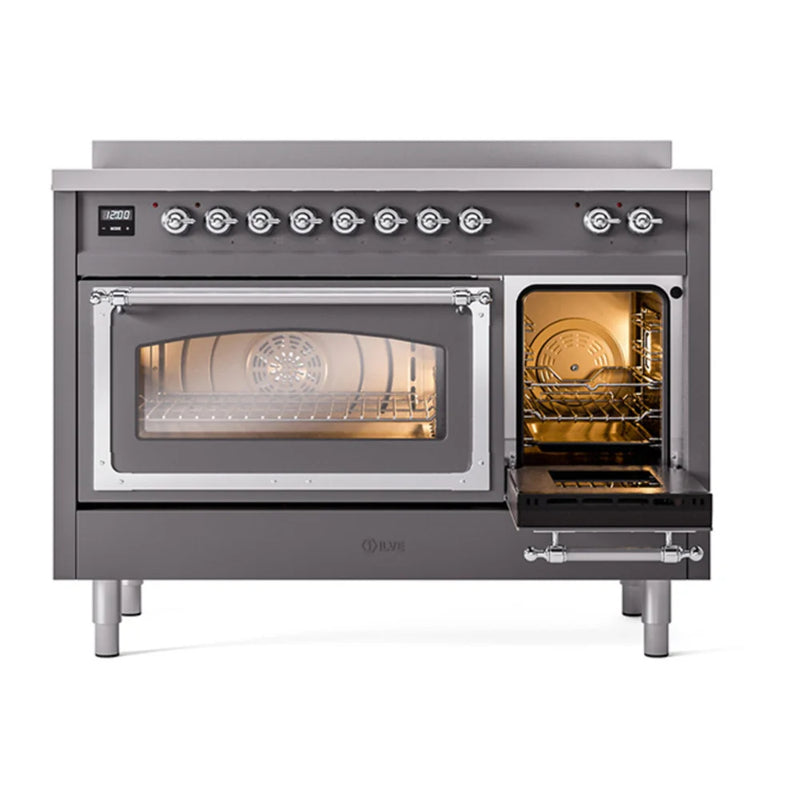 ILVE Nostalgie II Noblesse 48" Induction Freestanding Range in Graphite Matte with Chrome Trim, UNI486NMPMGC