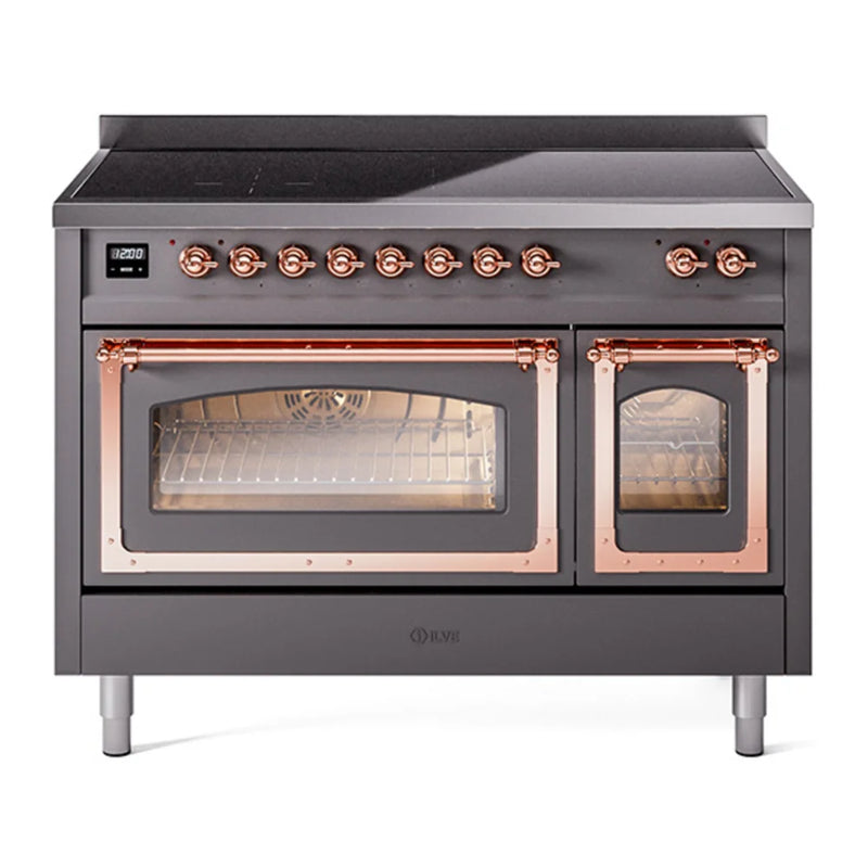 ILVE Nostalgie II Noblesse 48" Induction Freestanding Range in Graphite Matte with Copper Trim, UNI486NMPMGP