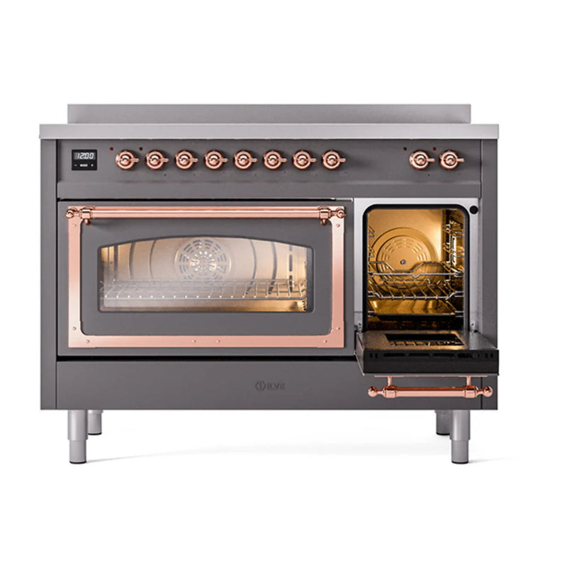 ILVE Nostalgie II Noblesse 48" Induction Freestanding Range in Graphite Matte with Copper Trim, UNI486NMPMGP