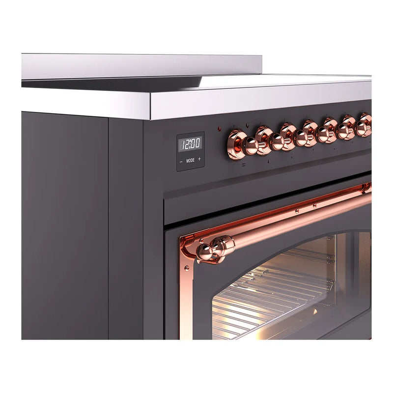ILVE Nostalgie II Noblesse 48" Induction Freestanding Range in Graphite Matte with Copper Trim, UNI486NMPMGP