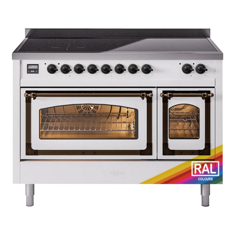 ILVE Nostalgie II Noblesse 48" Induction Freestanding Range in RAL Color with Burnished Trim, UNI486NMPRAB