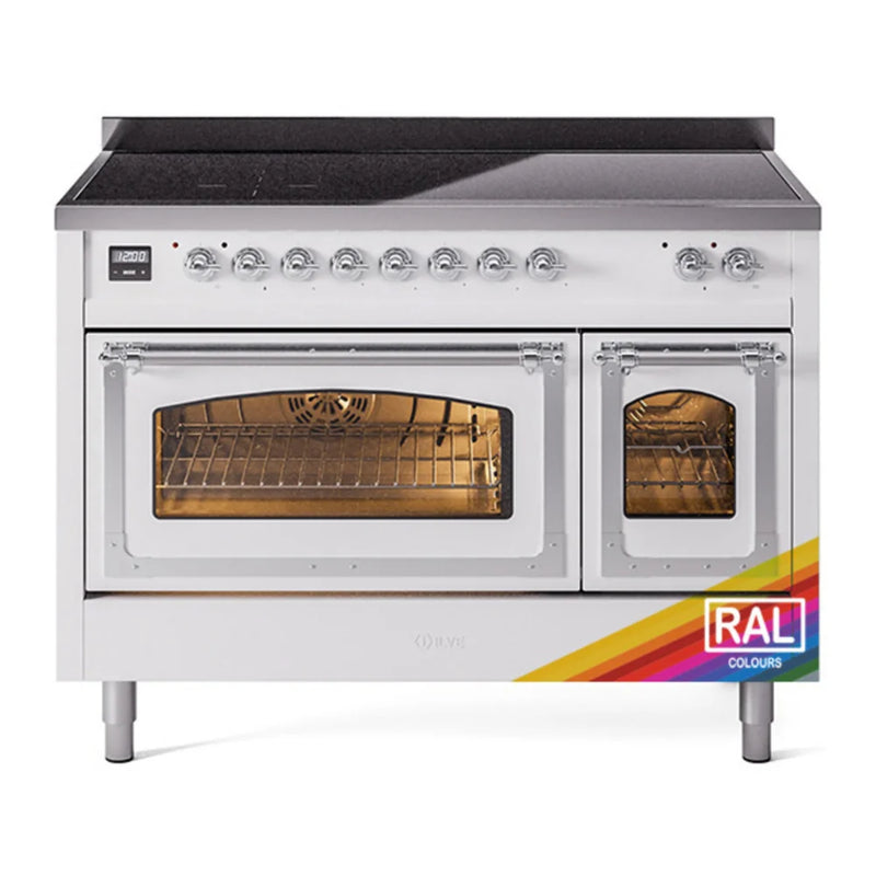 ILVE Nostalgie II Noblesse 48" Induction Freestanding Range in RAL Color with Chrome Trim, UNI486NMPRAC