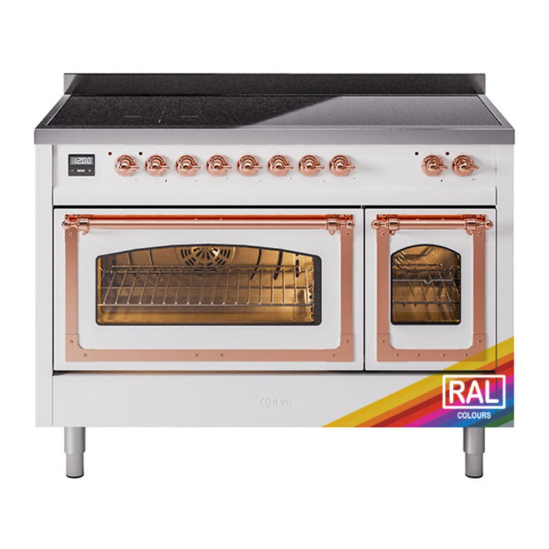 ILVE Nostalgie II Noblesse 48" Induction Freestanding Range in RAL Color with Copper Trim, UNI486NMPRAP