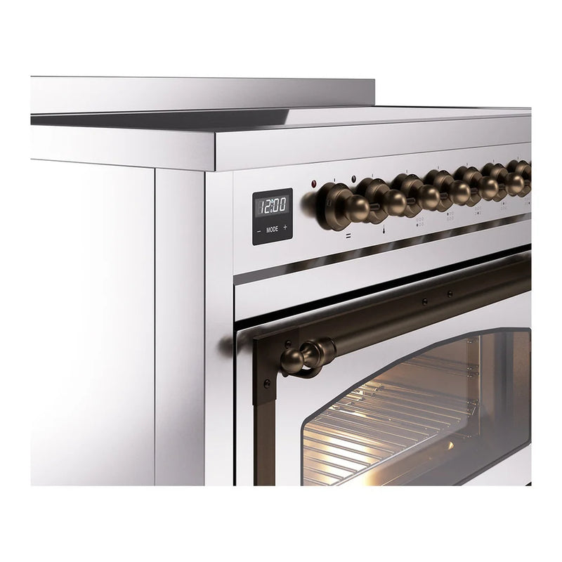ILVE Nostalgie II Noblesse 48" Induction Freestanding Range in Stainless Steel with Burnished Trim, UNI486NMPSSB