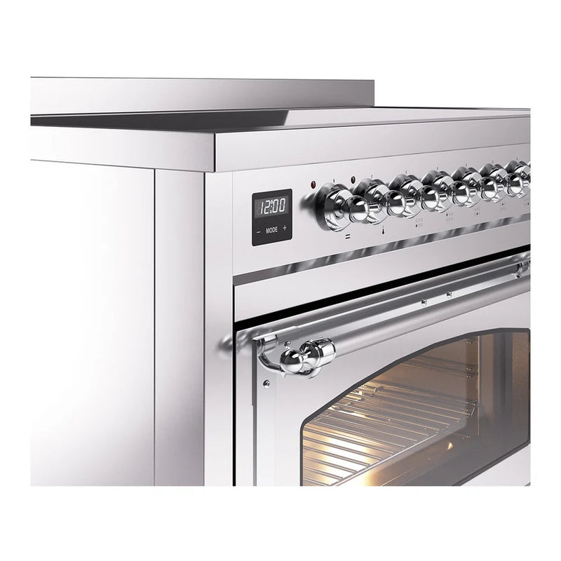 ILVE Nostalgie II Noblesse 48" Induction Freestanding Range in Stainless Steel with Chrome Trim, UNI486NMPSSC