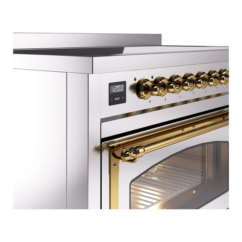 ILVE Nostalgie II Noblesse 48" Induction Freestanding Range in Stainless Steel with Brass Trim, UNI486NMPSSG