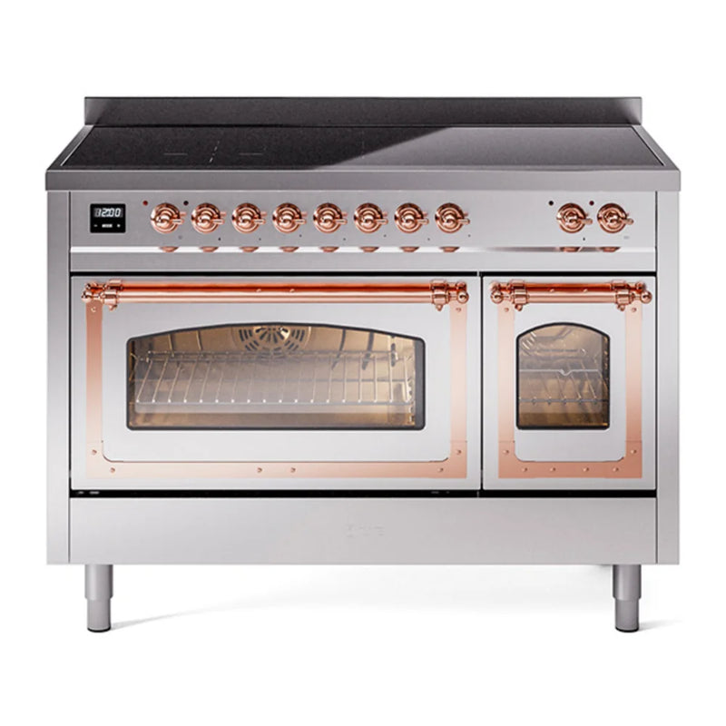ILVE Nostalgie II Noblesse 48" Induction Freestanding Range in Stainless Steel with Copper Trim, UNI486NMPSSP