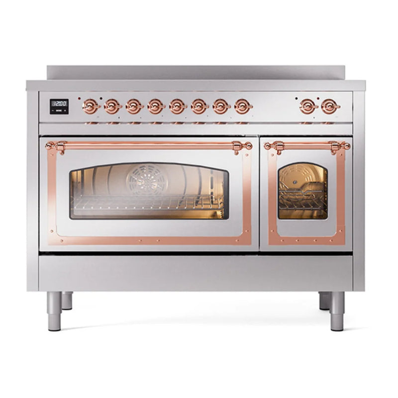 ILVE Nostalgie II Noblesse 48" Induction Freestanding Range in Stainless Steel with Copper Trim, UNI486NMPSSP