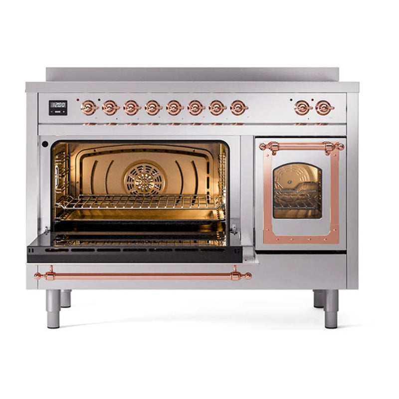 ILVE Nostalgie II Noblesse 48" Induction Freestanding Range in Stainless Steel with Copper Trim, UNI486NMPSSP