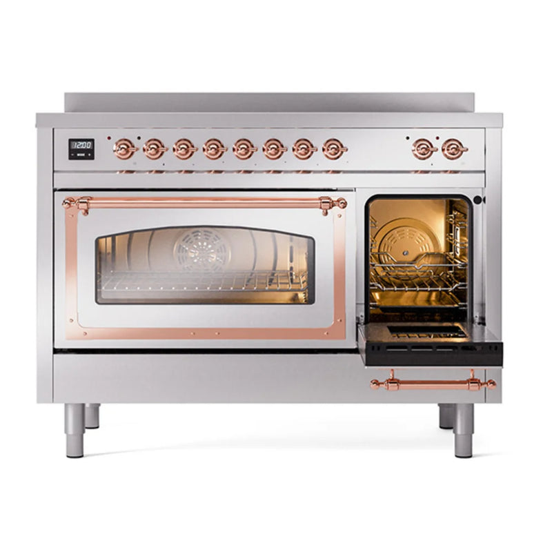 ILVE Nostalgie II Noblesse 48" Induction Freestanding Range in Stainless Steel with Copper Trim, UNI486NMPSSP