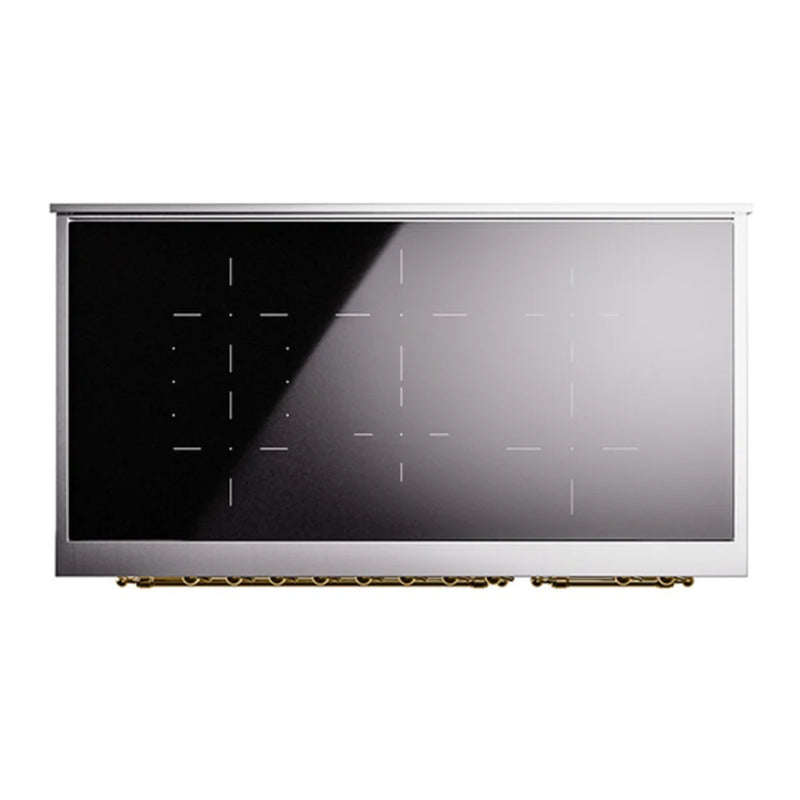 ILVE Nostalgie II Noblesse 48" Induction Freestanding Range in White with Brass Trim, UNI486NMPWHG