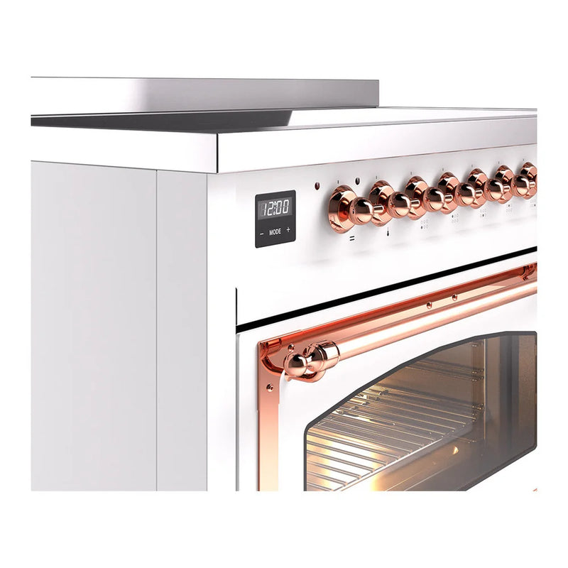 ILVE Nostalgie II Noblesse 48" Induction Freestanding Range in White with Copper Trim, UNI486NMPWHP