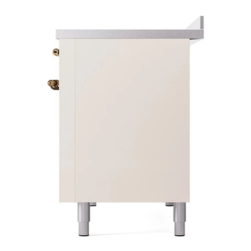 ILVE Nostalgie II Noblesse 48" Induction Freestanding Range in Antique White with Burnished Trim, UNI486QNMPAWB