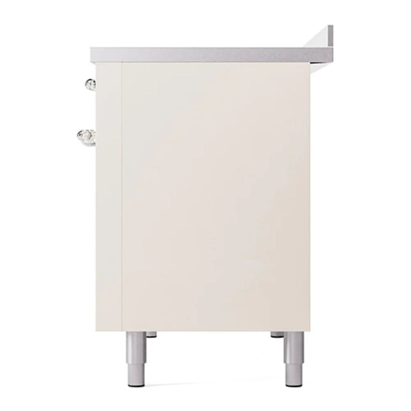 ILVE Nostalgie II Noblesse 48" Induction Freestanding Range in Antique White with Chrome Trim, UNI486QNMPAWC