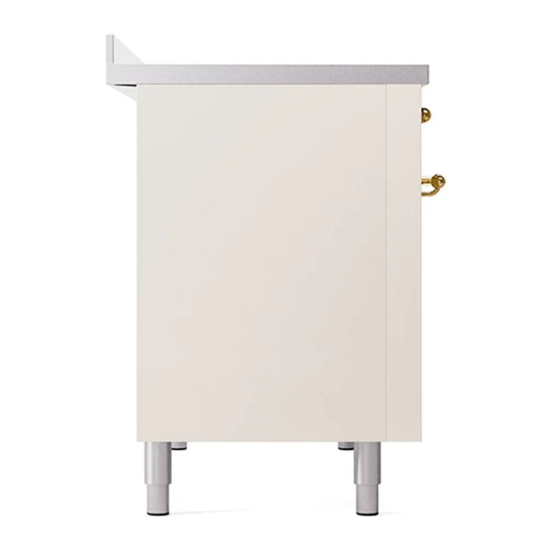 ILVE Nostalgie II Noblesse 48" Induction Freestanding Range in Antique White with Brass Trim, UNI486QNMPAWG