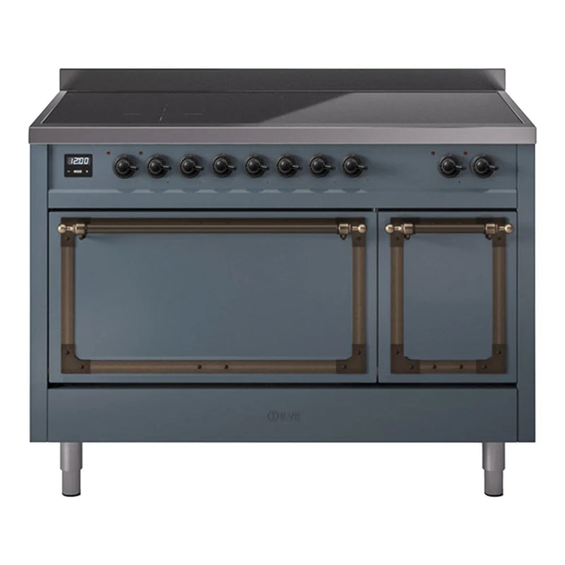 ILVE Nostalgie II Noblesse 48" Induction Freestanding Range in Blue Grey with Burnished Trim, UNI486QNMPBGB