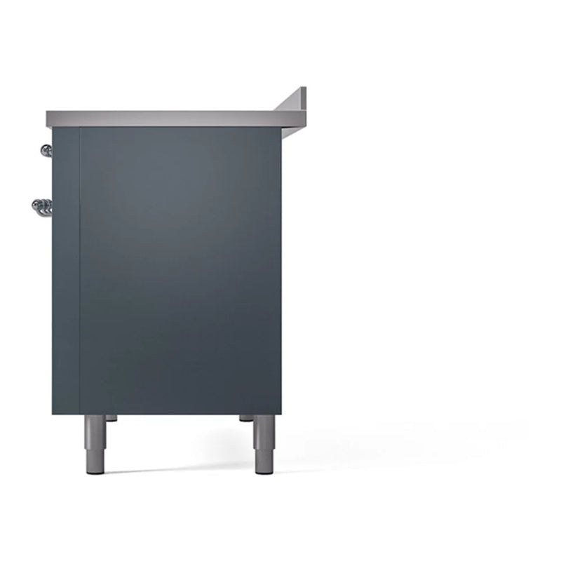 ILVE Nostalgie II Noblesse 48" Induction Freestanding Range in Blue Grey with Chrome Trim, UNI486QNMPBGC