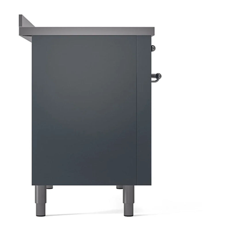 ILVE Nostalgie II Noblesse 48" Induction Freestanding Range in Blue Grey with Chrome Trim, UNI486QNMPBGC