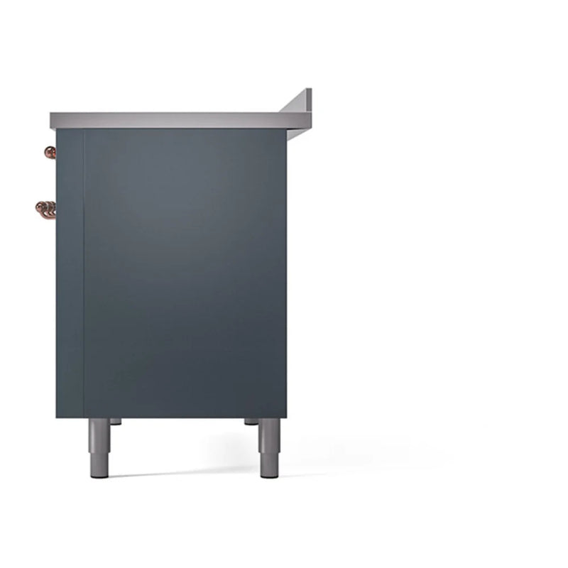 ILVE Nostalgie II Noblesse 48" Induction Freestanding Range in Blue Grey with Copper Trim, UNI486QNMPBGP