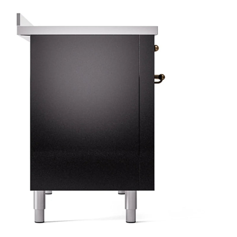 ILVE Nostalgie II Noblesse 48" Induction Freestanding Range in Glossy Black with Burnished Trim, UNI486QNMPBKB