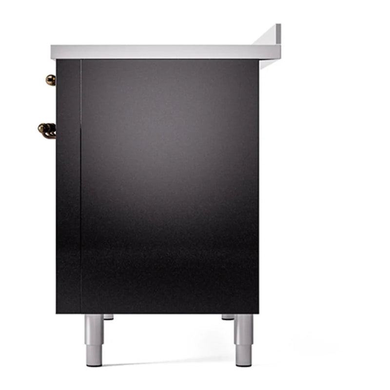 ILVE Nostalgie II Noblesse 48" Induction Freestanding Range in Glossy Black with Burnished Trim, UNI486QNMPBKB