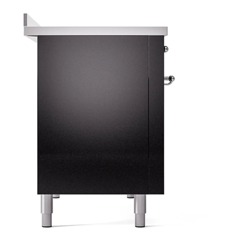 ILVE Nostalgie II Noblesse 48" Induction Freestanding Range in Glossy Black with Chrome Trim, UNI486QNMPBKC