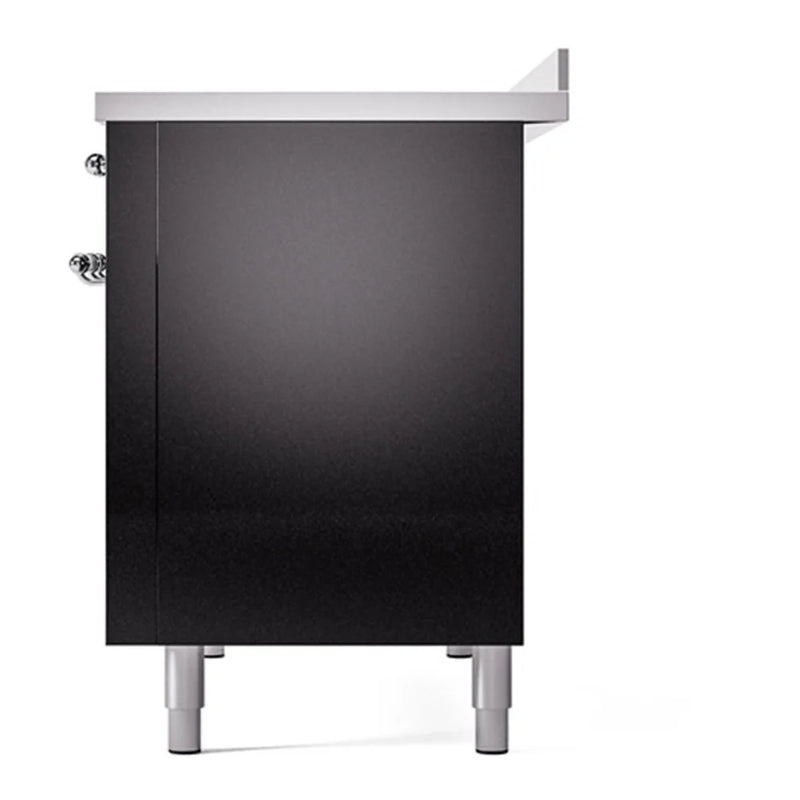 ILVE Nostalgie II Noblesse 48" Induction Freestanding Range in Glossy Black with Chrome Trim, UNI486QNMPBKC