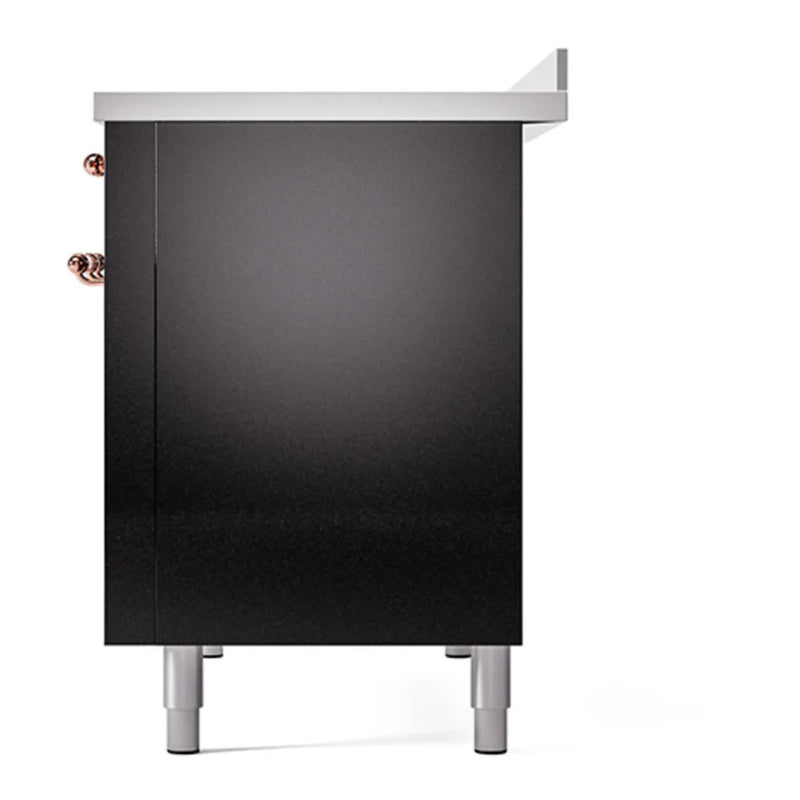 ILVE Nostalgie II Noblesse 48" Induction Freestanding Range in Glossy Black with Copper Trim, UNI486QNMPBKP