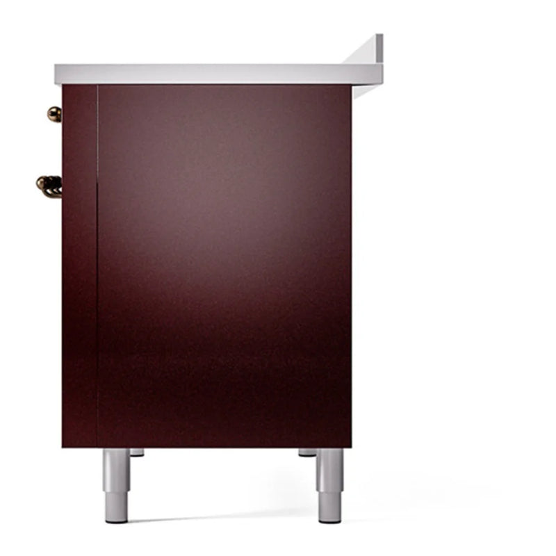 ILVE Nostalgie II Noblesse 48" Induction Freestanding Range in Burgundy with Burnished Trim, UNI486QNMPBUB