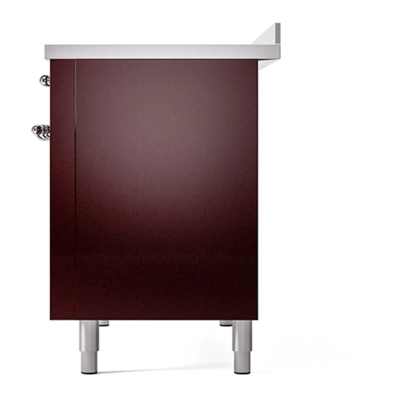ILVE Nostalgie II Noblesse 48" Induction Freestanding Range in Burgundy with Chrome Trim, UNI486QNMPBUC