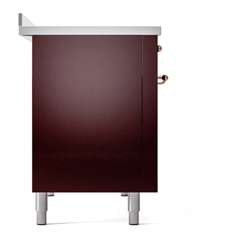 ILVE Nostalgie II Noblesse 48" Induction Freestanding Range in Burgundy with Copper Trim, UNI486QNMPBUP