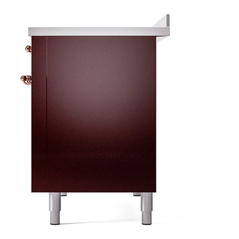 ILVE Nostalgie II Noblesse 48" Induction Freestanding Range in Burgundy with Copper Trim, UNI486QNMPBUP