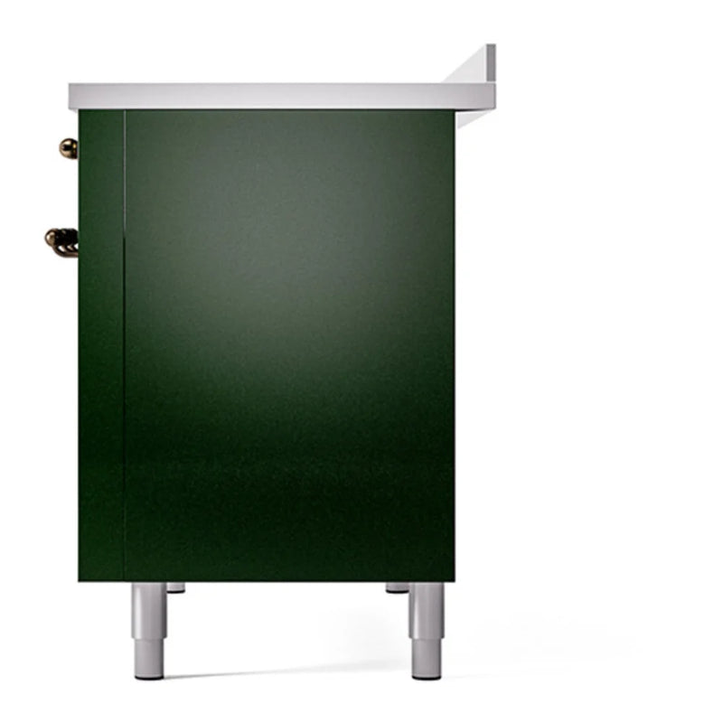 ILVE Nostalgie II Noblesse 48" Induction Freestanding Range in Emerald Green with Burnished Trim, UNI486QNMPEGB