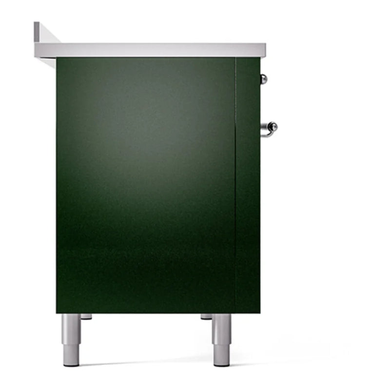 ILVE Nostalgie II Noblesse 48" Induction Freestanding Range in Emerald Green with Chrome Trim, UNI486QNMPEGC
