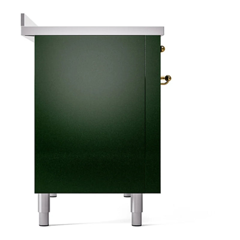 ILVE Nostalgie II Noblesse 48" Induction Freestanding Range in Emerald Green with Brass Trim, UNI486QNMPEGG