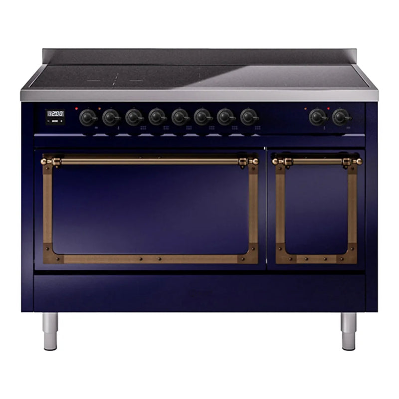 ILVE Nostalgie II Noblesse 48" Induction Freestanding Range in Midnight Blue with Burnished Trim, UNI486QNMPMBB