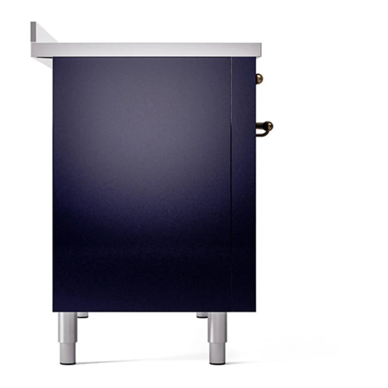 ILVE Nostalgie II Noblesse 48" Induction Freestanding Range in Midnight Blue with Burnished Trim, UNI486QNMPMBB