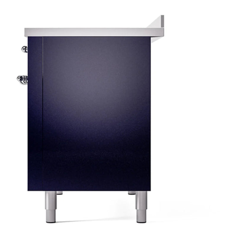 ILVE Nostalgie II Noblesse 48" Induction Freestanding Range in Midnight Blue with Chrome Trim, UNI486QNMPMBC
