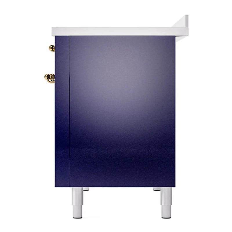 ILVE Nostalgie II Noblesse 48" Induction Freestanding Range in Midnight Blue with Brass Trim, UNI486QNMPMBG
