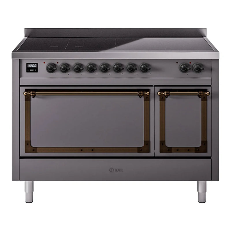 ILVE Nostalgie II Noblesse 48" Induction Freestanding Range in Graphite Matte with Burnished Trim, UNI486QNMPMGB