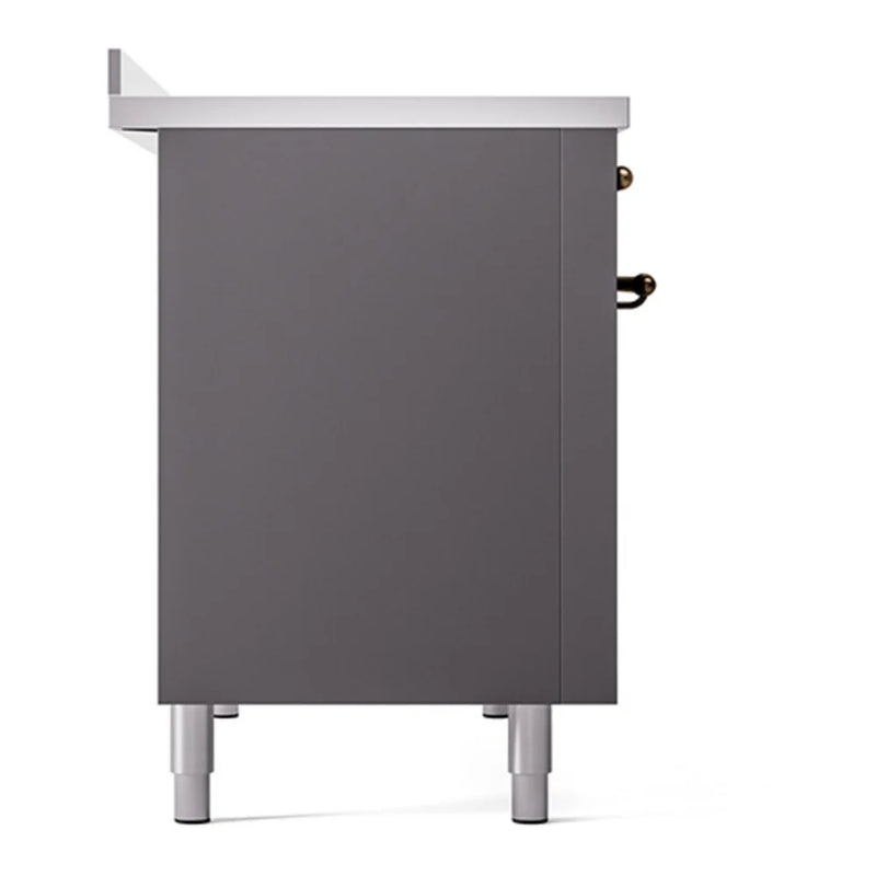 ILVE Nostalgie II Noblesse 48" Induction Freestanding Range in Graphite Matte with Burnished Trim, UNI486QNMPMGB