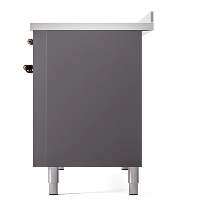 ILVE Nostalgie II Noblesse 48" Induction Freestanding Range in Graphite Matte with Burnished Trim, UNI486QNMPMGB
