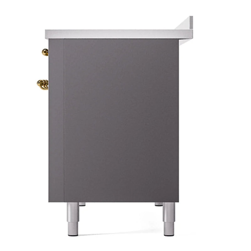 ILVE Nostalgie II Noblesse 48" Induction Freestanding Range in Graphite Matte with Brass Trim, UNI486QNMPMGG